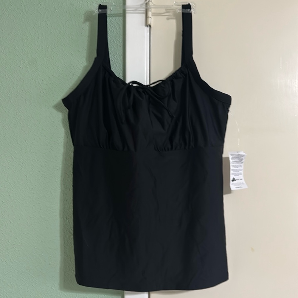 Lands’ End Tankini Swim Top Swimsuit 18DD Unlined Wire Adjustable Black NWT